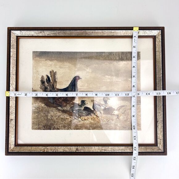 DENNIS T. YATES WATERCOLOR ON PAPER CHICKEN WITH CHICKS PAINTING - Picture 10 of 10